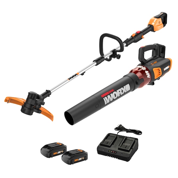 Worx 40V Power Share 13 in. Cordless String Trimmer and Turbine Leaf Blower Combo Kit WG927 - main